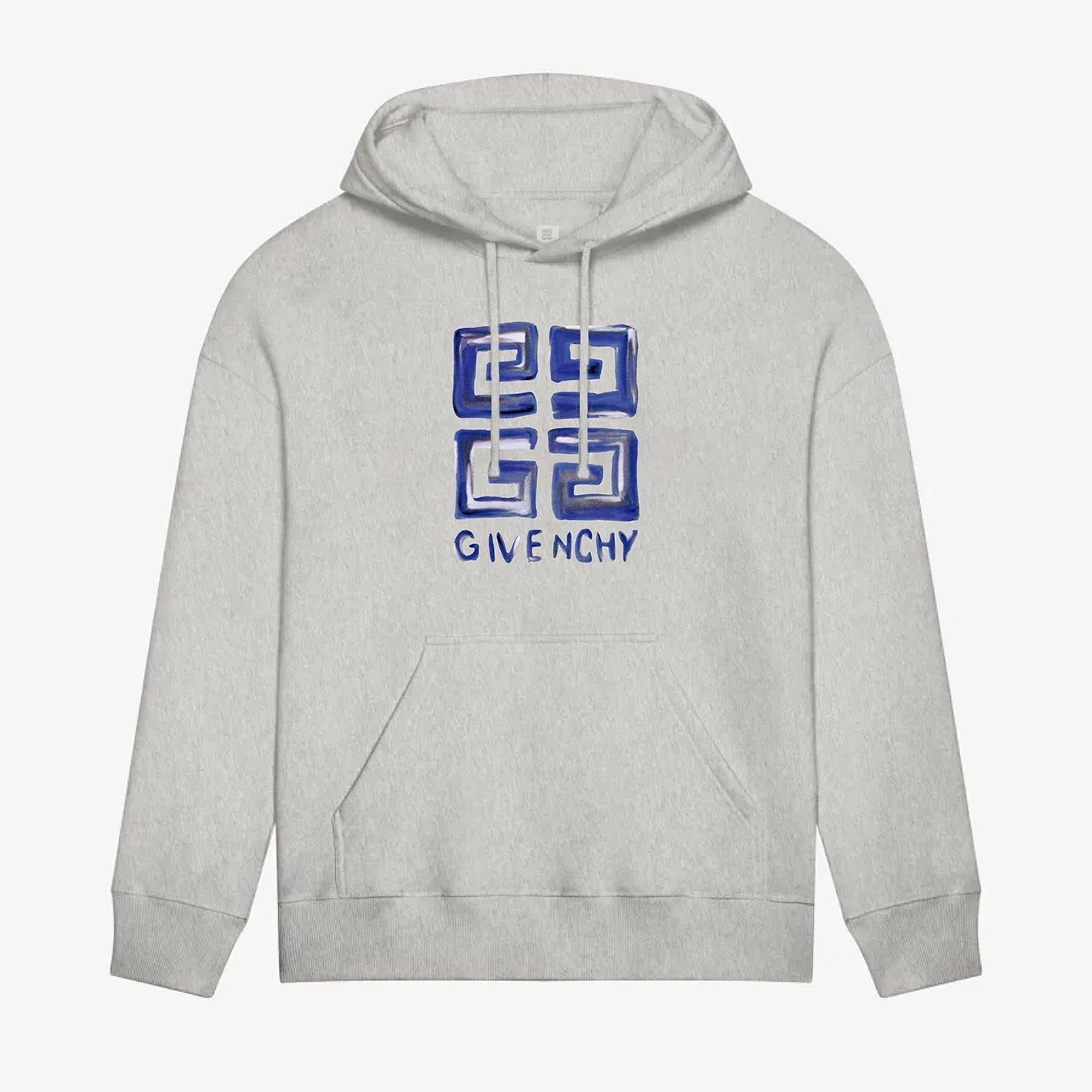Sweat à capuche imprimé carré bleu
