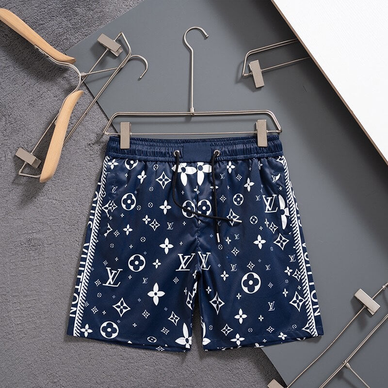 Short de plage bleu profond à imprimé intégral