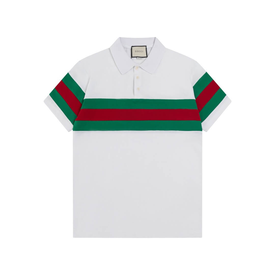Camiseta polo de rayas rojas y verdes