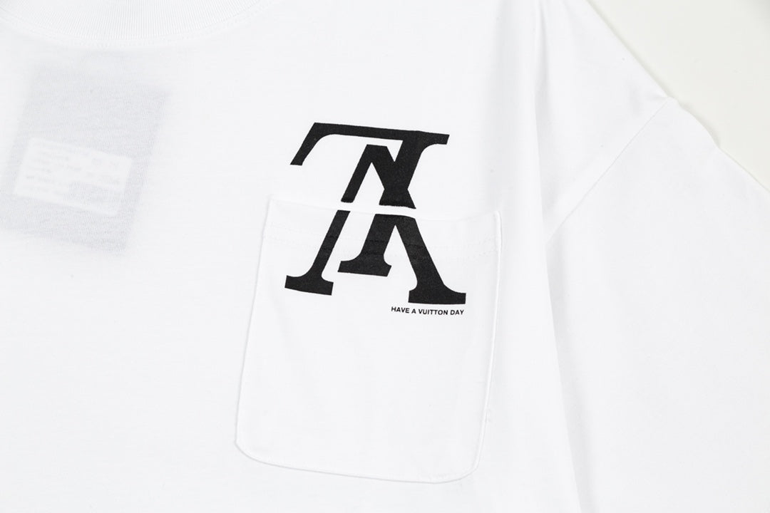 Pocket Reverse Letter Print T Shirt