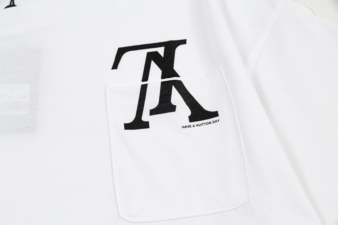 Pocket Reverse Letter Print T Shirt