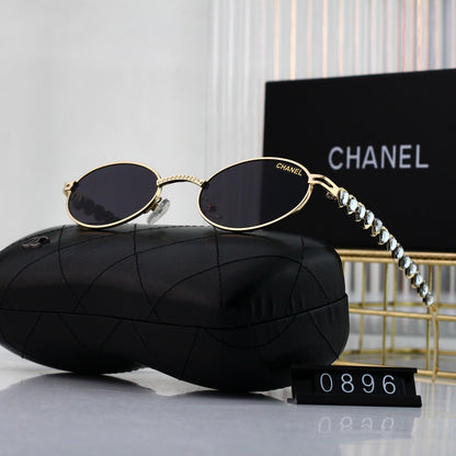 Lunettes de soleil vintage en forme d'œuf avec strass en forme de cœur