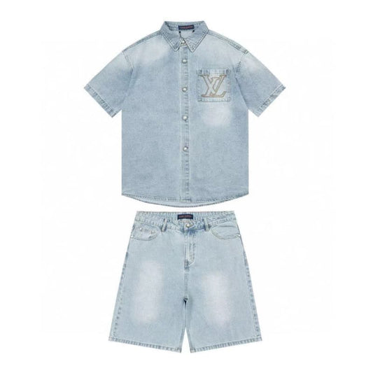 Short en jean brodé avec lettres de poche
