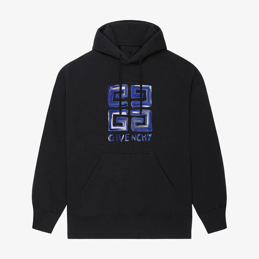 Sweat à capuche imprimé carré bleu
