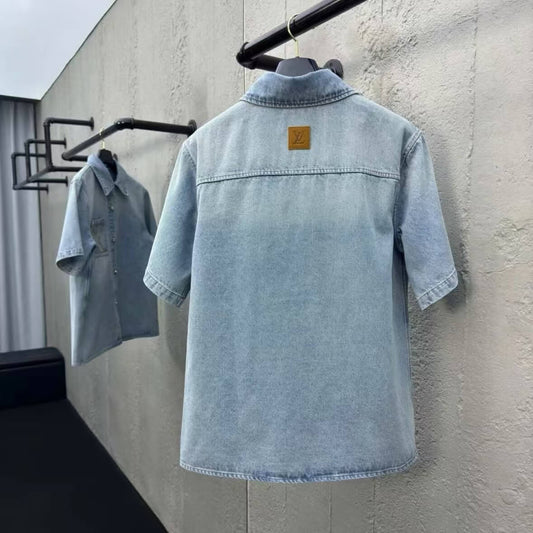 Pocket Letter Embroidered Denim Shirt