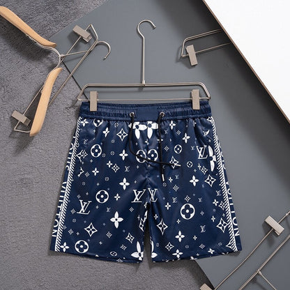 Short de plage bleu profond à imprimé intégral