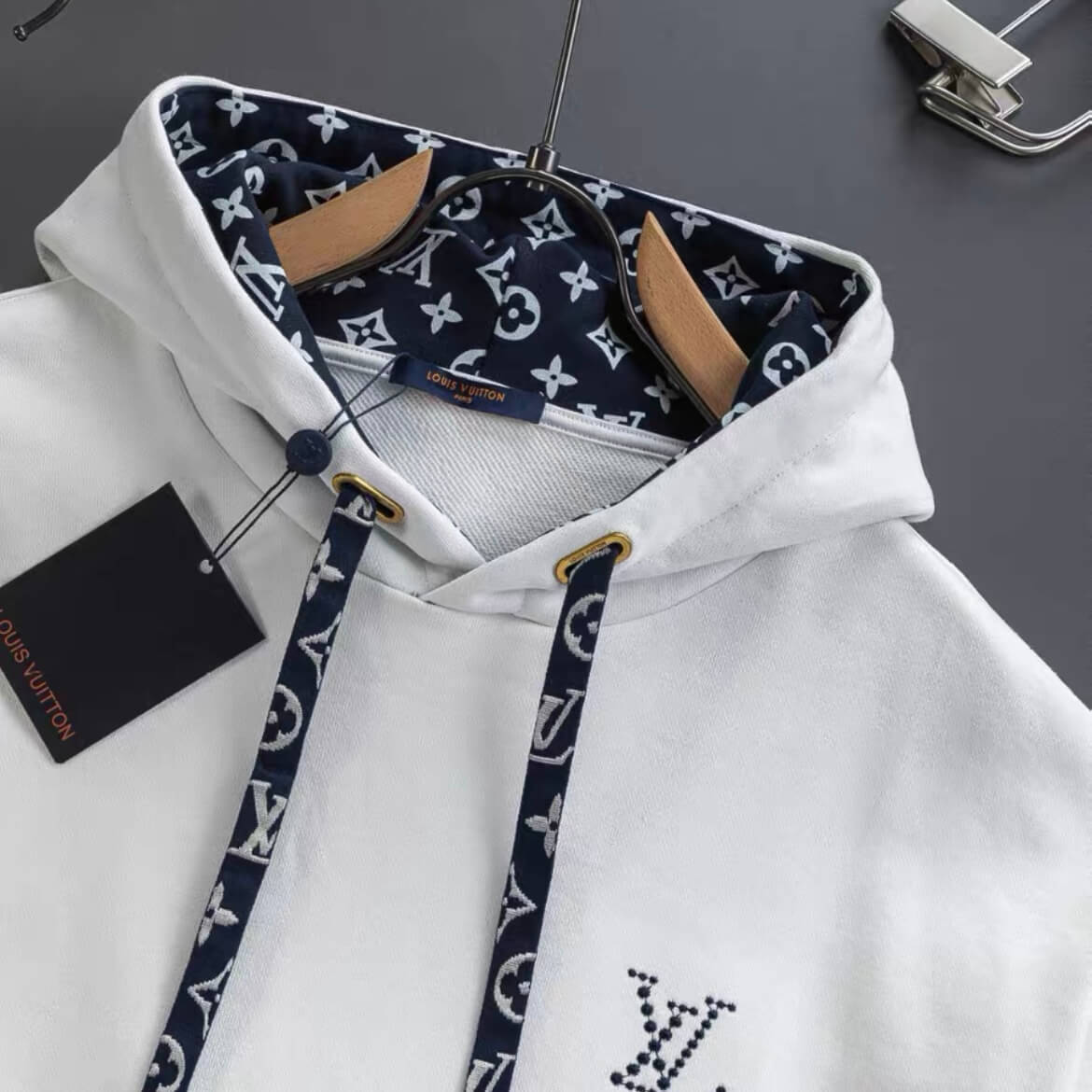 Blue Jacquard Lined Hoodie