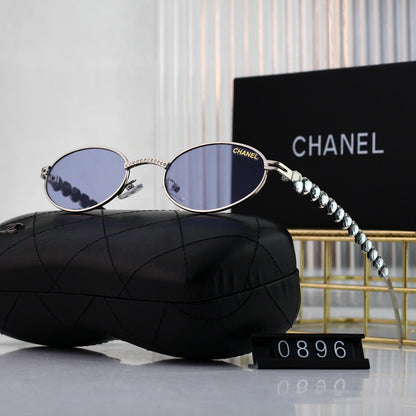 Lunettes de soleil vintage en forme d'œuf avec strass en forme de cœur