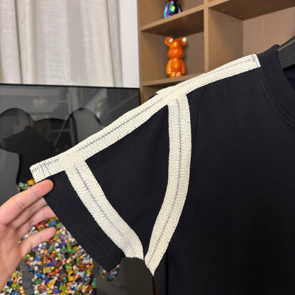 Tshirt with Ribbon Trim and Chest Embroidery