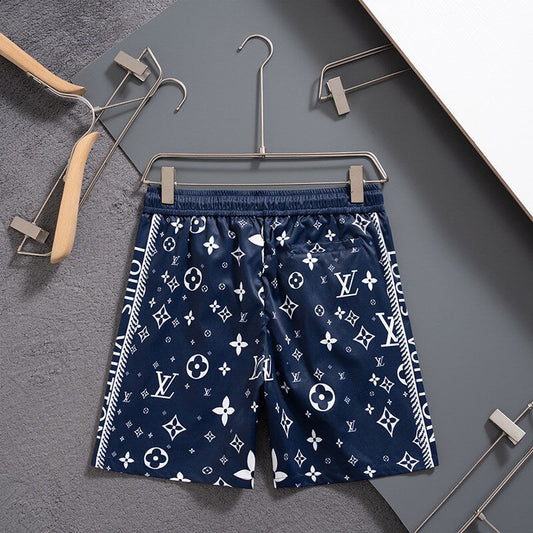 Short de plage bleu profond à imprimé intégral