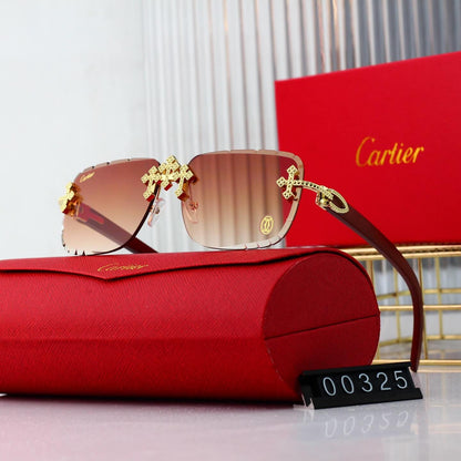 Lunettes de soleil rétro sans monture avec croix dorée