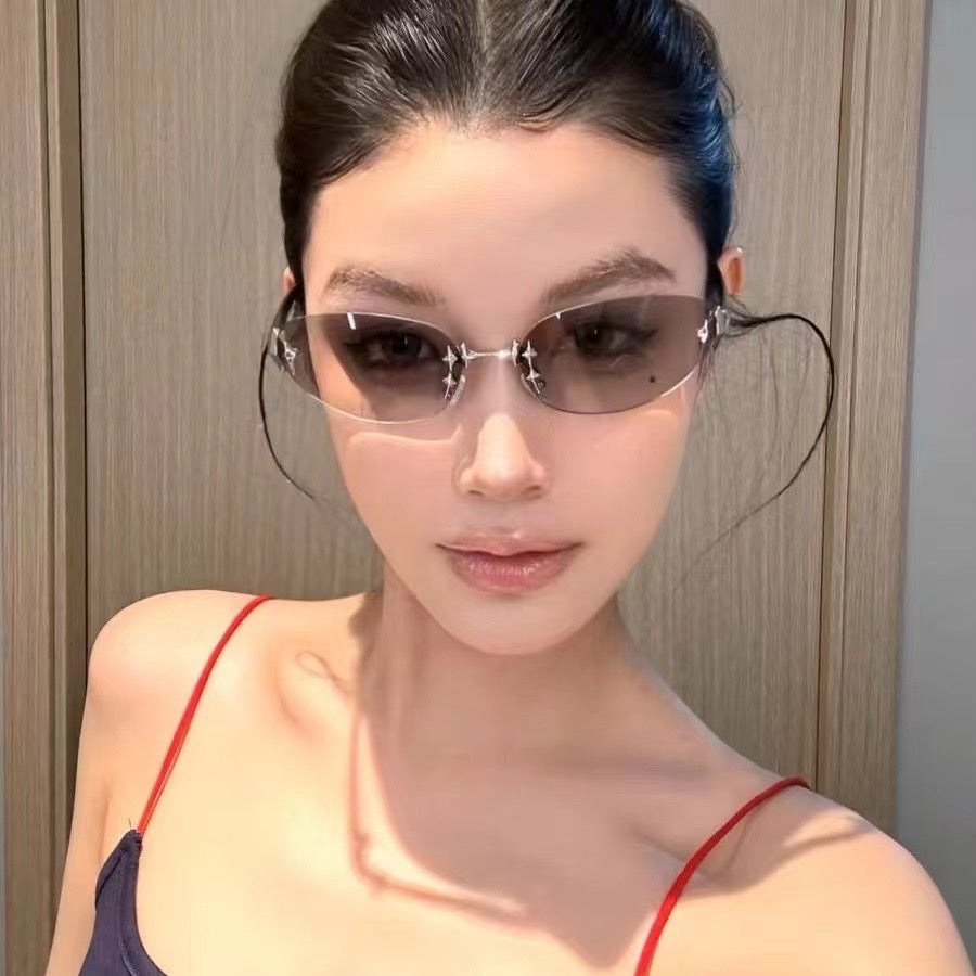 Gafas de sol modernas sin marco con forma de huevo