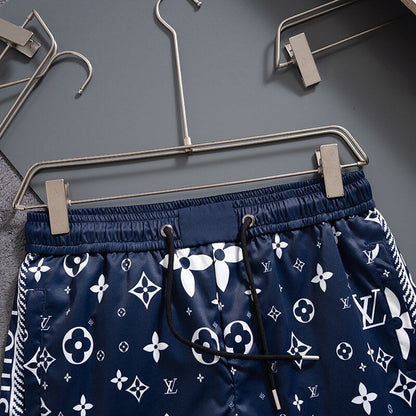 Short de plage bleu profond à imprimé intégral