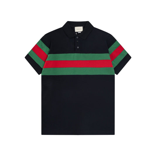 Camiseta polo de rayas rojas y verdes