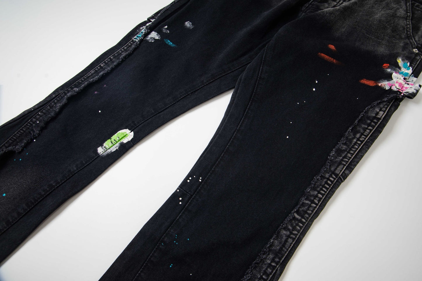 Black Graffiti Splash Paint Washed Denim Pants