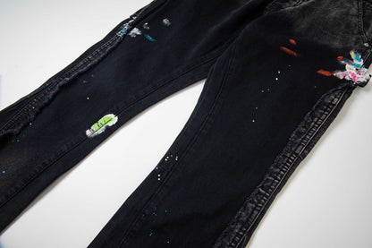Black Graffiti Splash Paint Washed Denim Pants