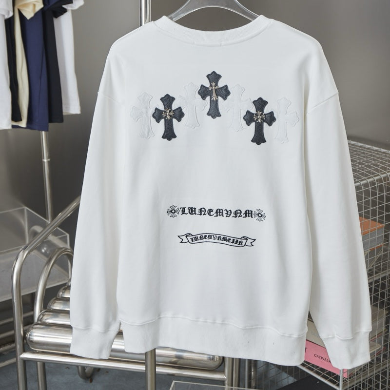 Cross Emblem Leather Patch Sweatshirt