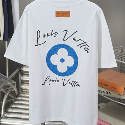 Flower motif Letter Chenille T-Shirt