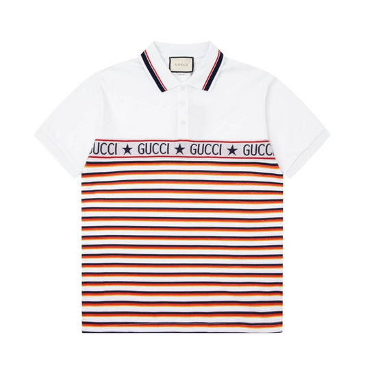 Camisa polo de rayas con patchwork