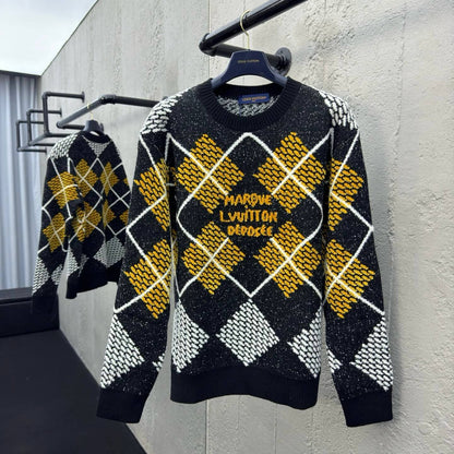 Pull en maille à carreaux chinés