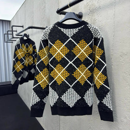 Pull en maille à carreaux chinés