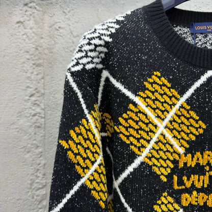 Pull en maille à carreaux chinés